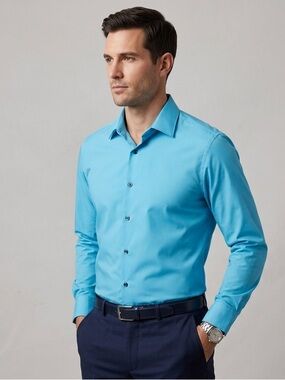 Marc Anthony Bright Turquoise Long-Sleeve Dress Shirt Size 16 32/33 Slim Fit